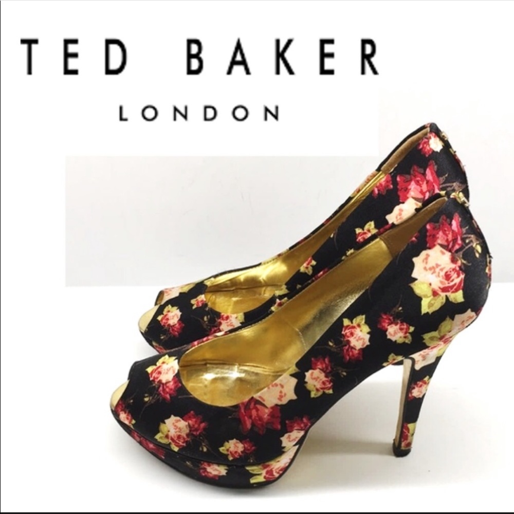 Ted Baker Carlins Floral Satin Peep Toe 6 Uk4